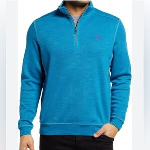 Tommy Bahama Tobago Bay Half-Zip Sweatshirt Longsleeve Turquoise Blue Medium